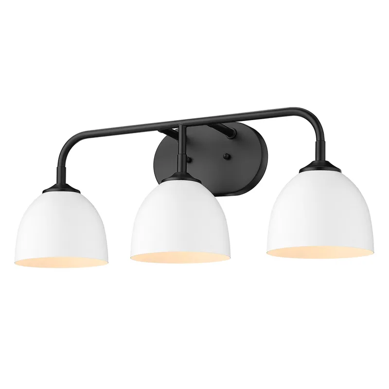 Zoey 3-light Vanity in Matte Black and Matte White shade — Golden Lighting LED Wall Lights  