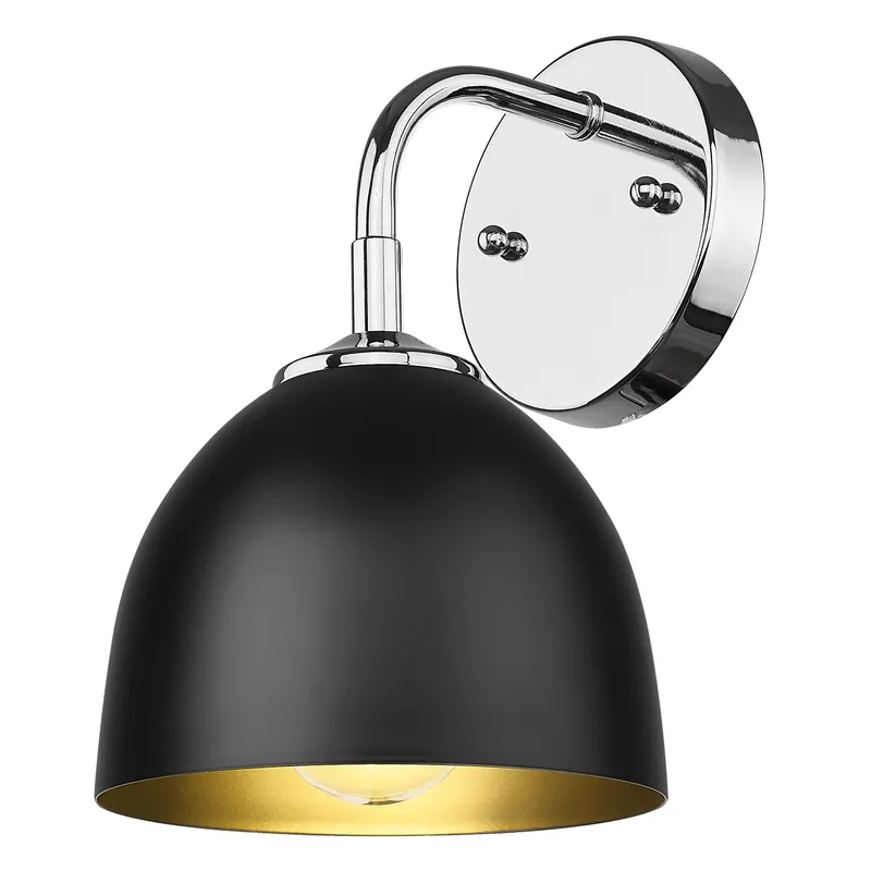 Zoey 1-light Wall Sconce in Chrome and Matte Black shade — Golden Lighting LED Wall Lights 1.0W 