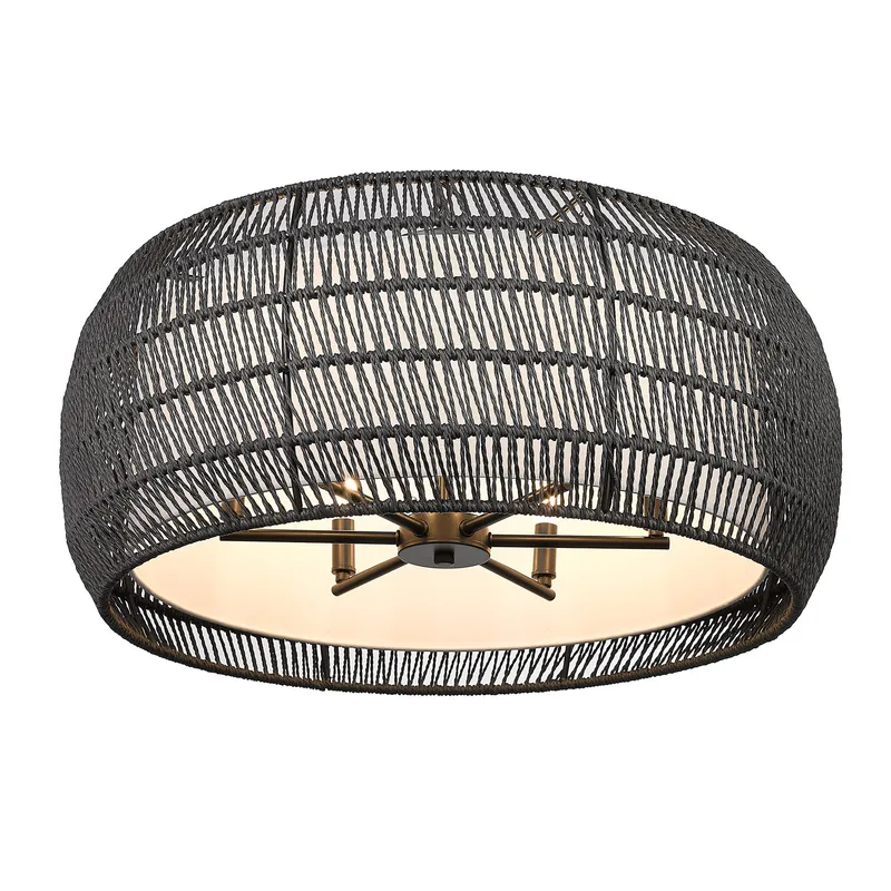 Golden Lighting Everly 6-light Semi-Flush Mount in Matte Black and Modern Black Rattan shade — Golden Lighting LED Ceiling Lights  