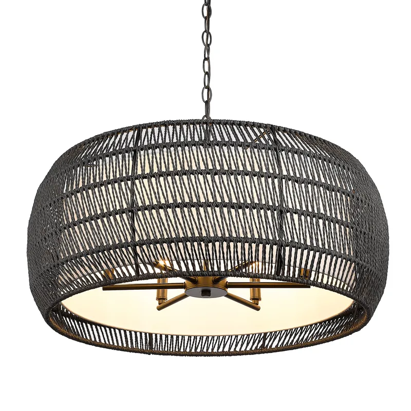 Golden Lighting Everly 6-light Chandelier in Matte Black and Modern Black Rattan shade — Golden Lighting LED Pendant Lights  