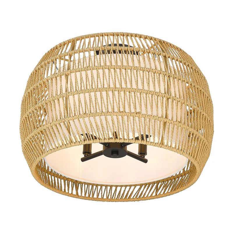Golden Lighting Everly 4-light Semi-Flush Mount in Matte Black and Natural Rattan shade — Golden Lighting LED Pendant Lights 60.0W 