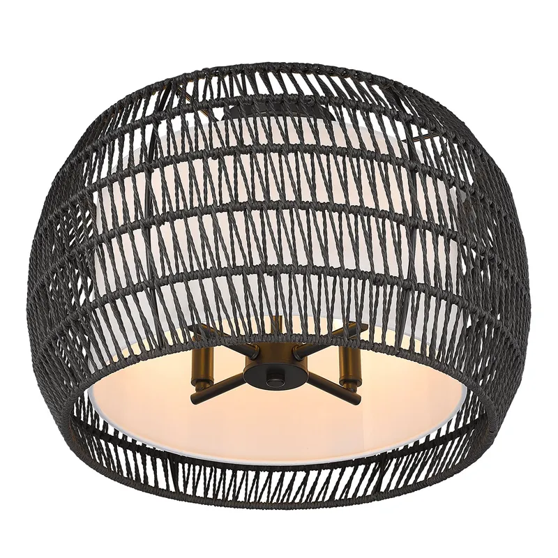 Golden Lighting Everly 4-light Semi-Flush Mount in Matte Black and Modern Black Rattan shade — Golden Lighting LED Ceiling Lights 60.0W 