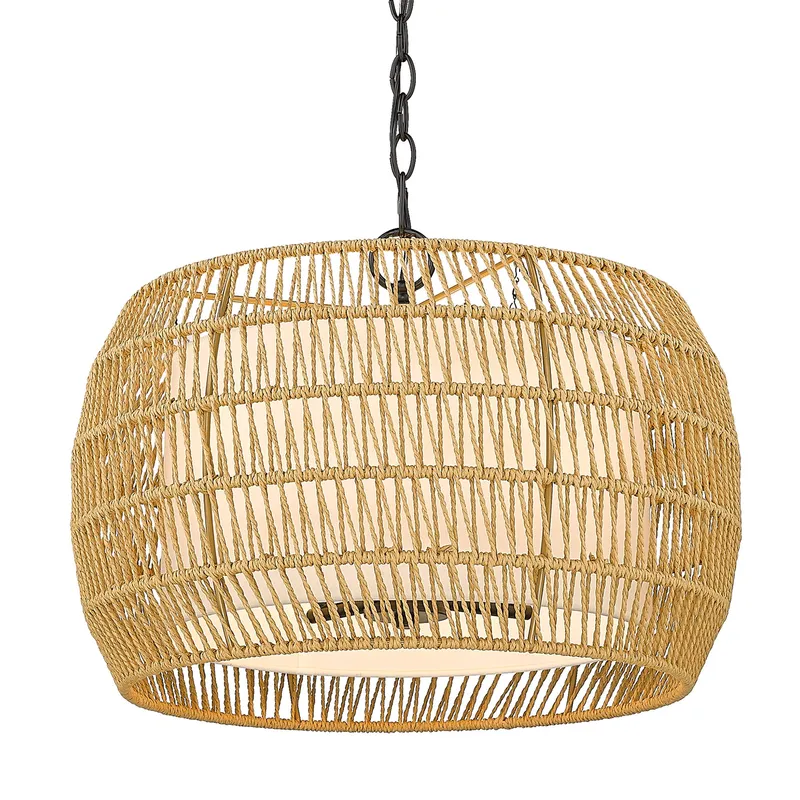 Golden Lighting Everly 4-light Pendant in Matte Black and Natural Rattan shade — Golden Lighting LED Pendant Lights 60.0W 