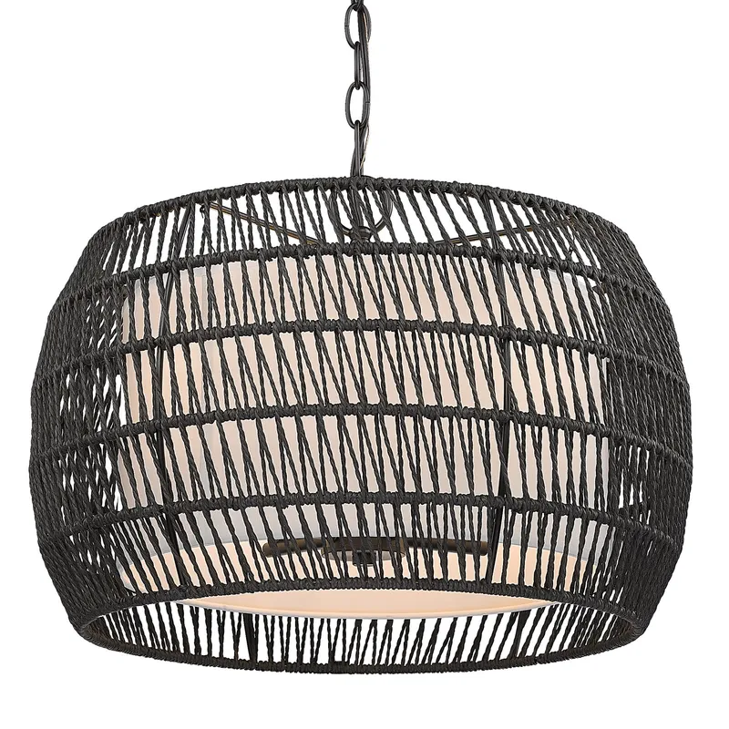 Golden Lighting Everly 4-light Pendant in Matte Black and Modern Black Rattan shade — Golden Lighting LED Pendant Lights  