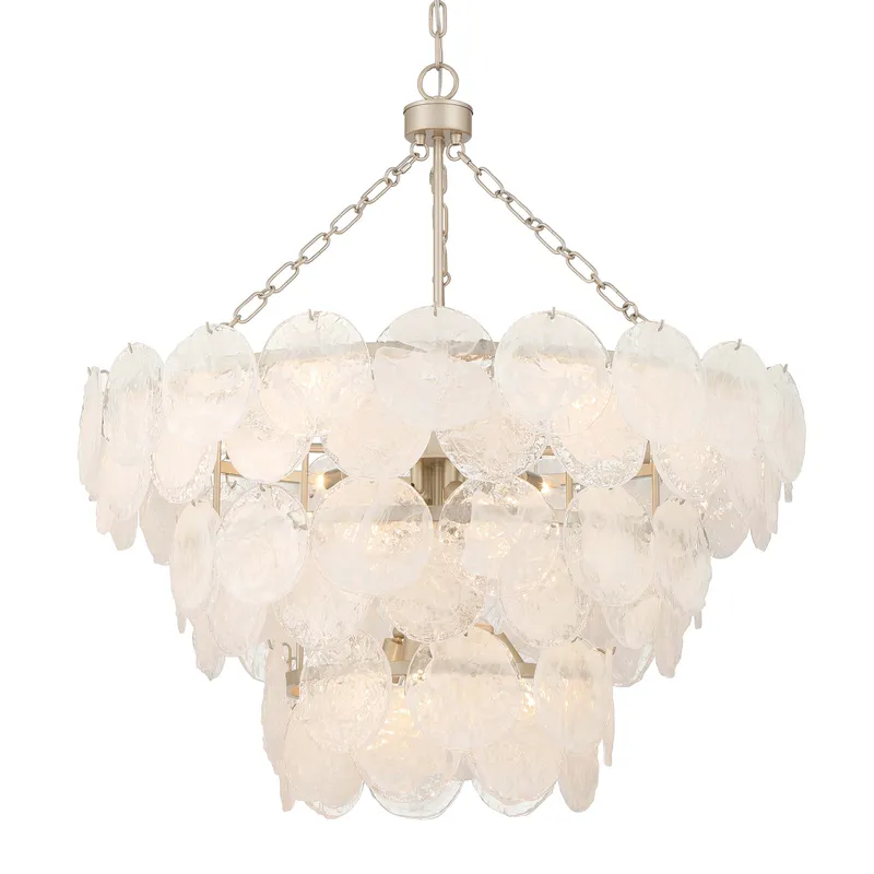 Yep by Golden Lighting Cascada 13-light Pendant in Aegean Silver and Cirrus Cloud Glass — Golden Lighting LED Pendant Lights  