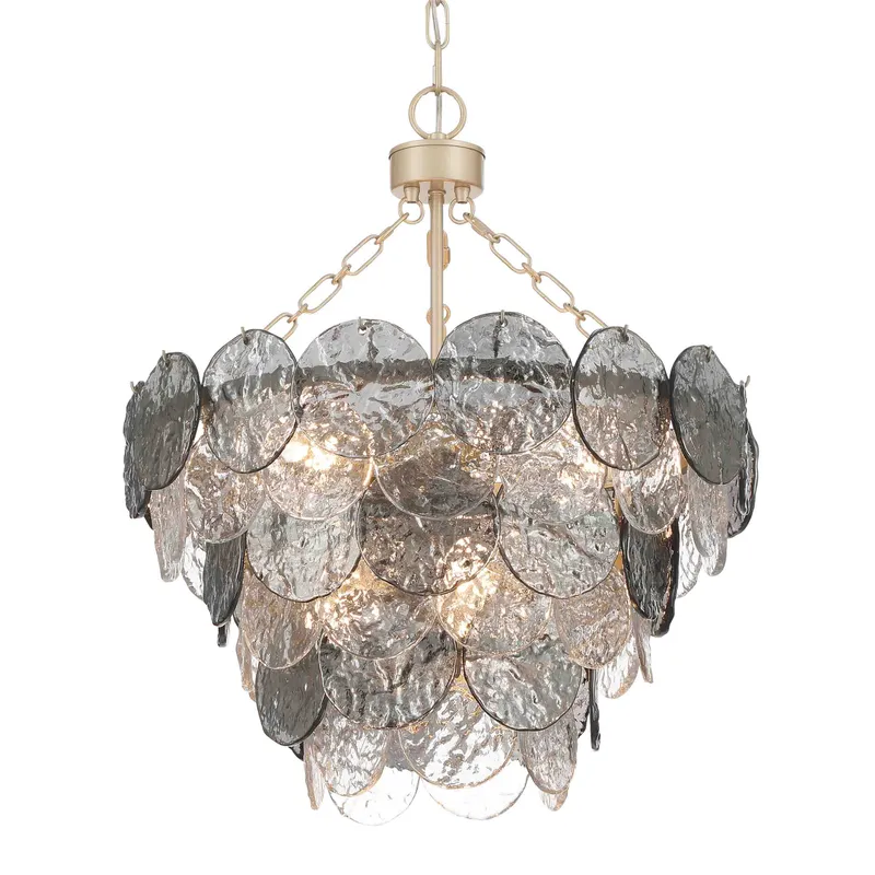 Yep by Golden Lighting Cascada 8-light Pendant in Aegean Silver and Smoke Plated Glass — Golden Lighting LED Pendant Lights 60.0W 