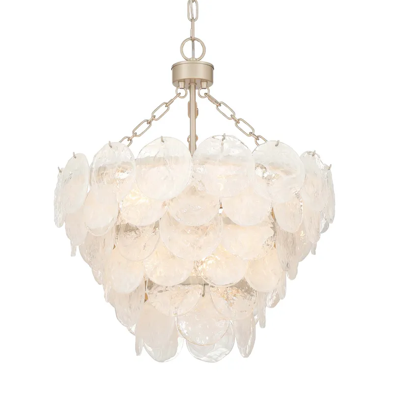 Yep by Golden Lighting Cascada 8-light Pendant in Aegean Silver and Cirrus Cloud Glass — Golden Lighting LED Pendant Lights 60.0W 