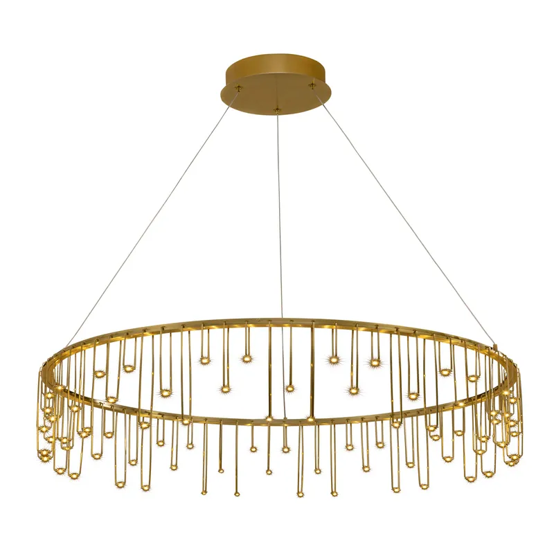Golden Lighting Lucerna Integrated LED 39in Chandelier in Stainless Steel Gold — Golden Lighting LED Pendant Lights  3000K