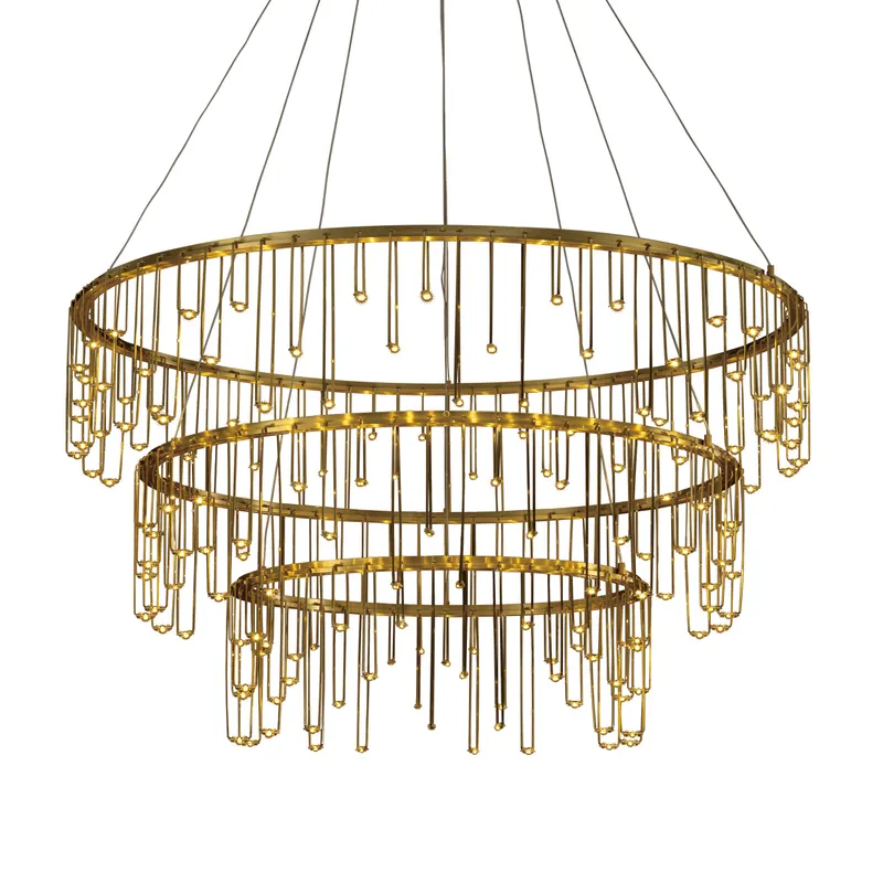 Golden Lighting Lucerna Integrated LED 3-tier Chandelier in Stainless Steel Gold — Golden Lighting LED Pendant Lights  3000K