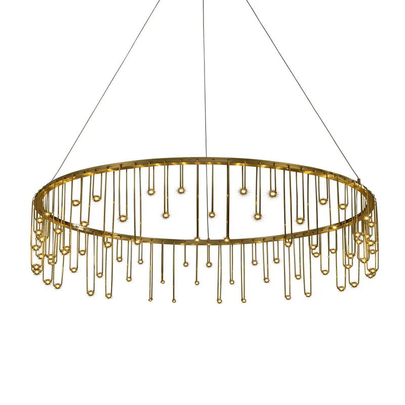 Golden Lighting Lucerna Integrated LED 32in Chandelier in Stainless Steel Gold — Golden Lighting LED Pendant Lights  3000K