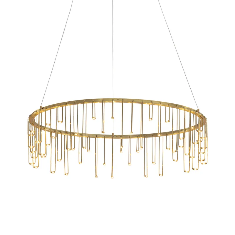 Golden Lighting Lucerna Integrated LED 26in Chandelier in Stainless Steel Gold — Golden Lighting LED Pendant Lights  3000K