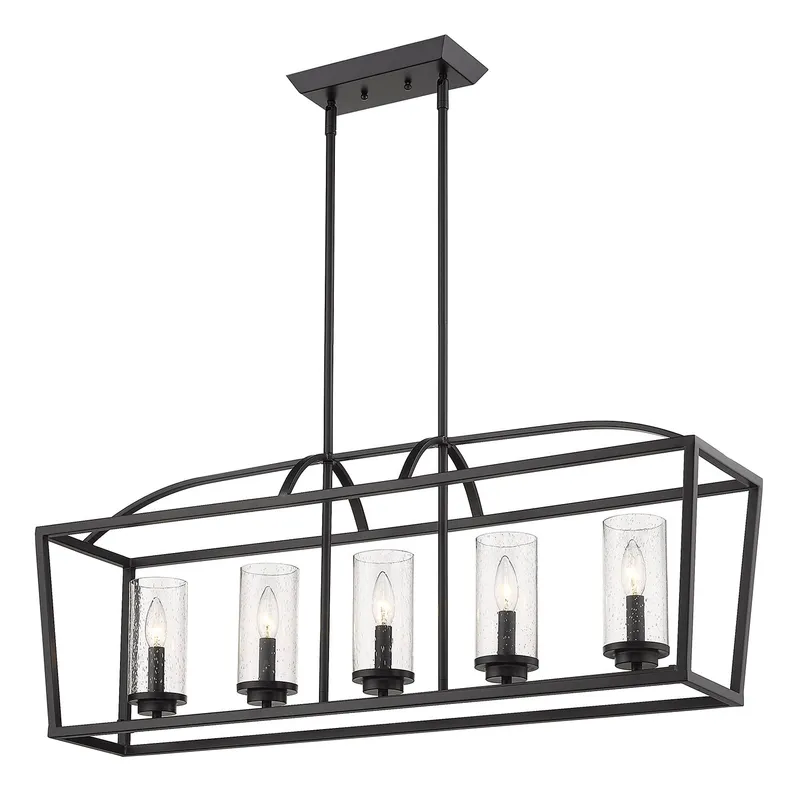 Golden Lighting Mercer 5-light Island Light in Matte Black and Seeded Glass — Golden Lighting LED Pendant Lights  