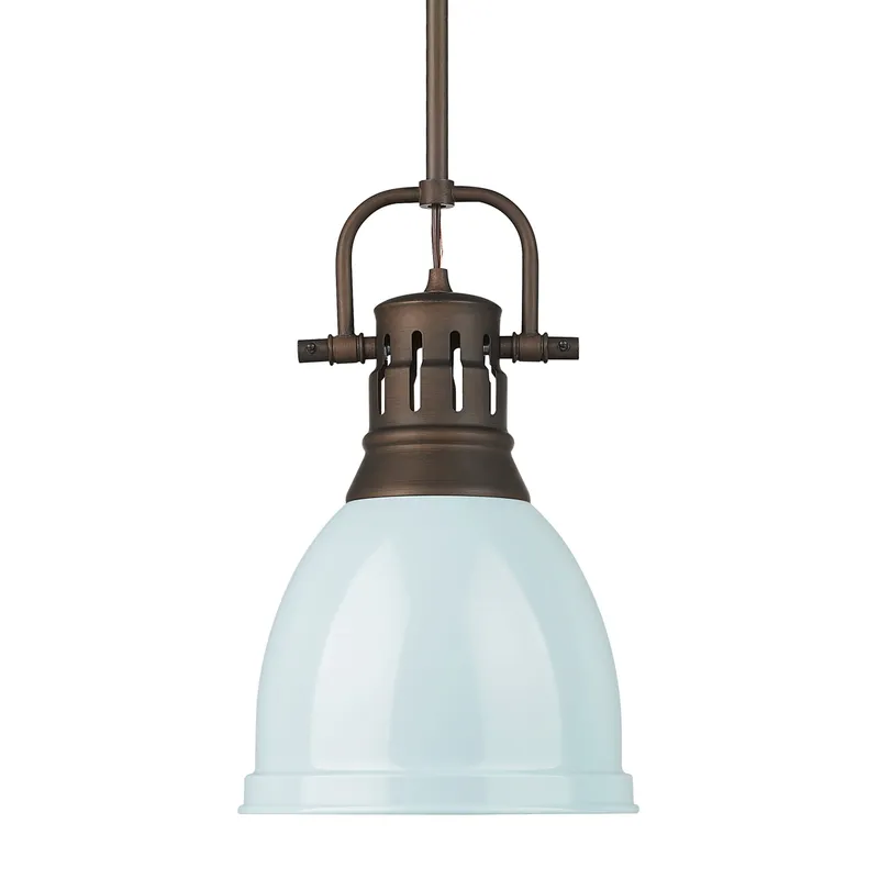 Yep by Golden Lighting Duncan 1-light 9in Rod Hung Pendant in Rubbed Bronze and Seafoam shade — Golden Lighting LED Pendant Lights 100.0W 