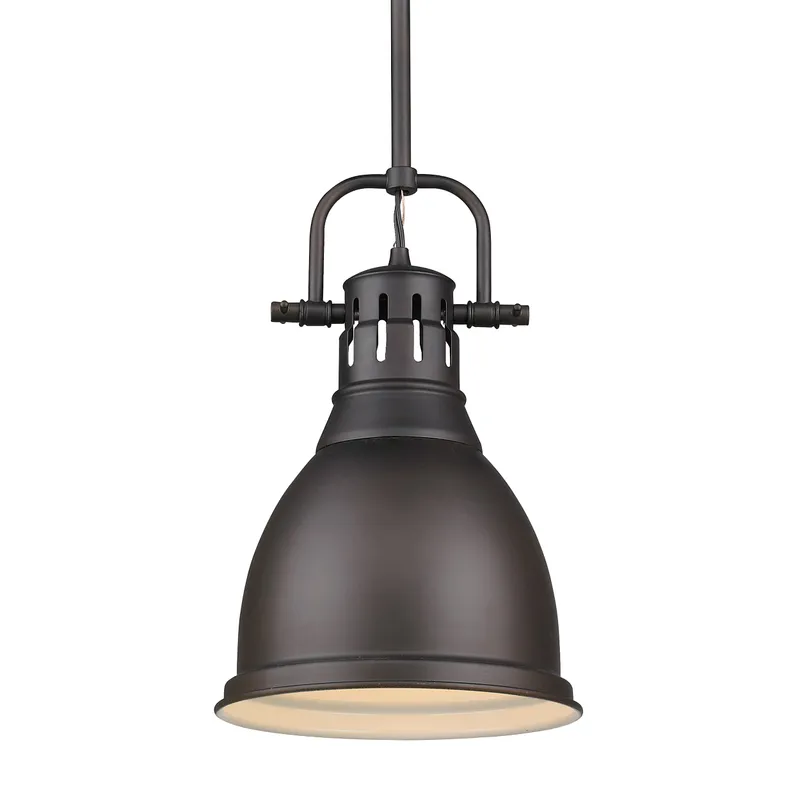 Duncan 1-light 9in Rod Hung Pendant in Rubbed Bronze — Golden Lighting LED Pendant Lights 100.0W 