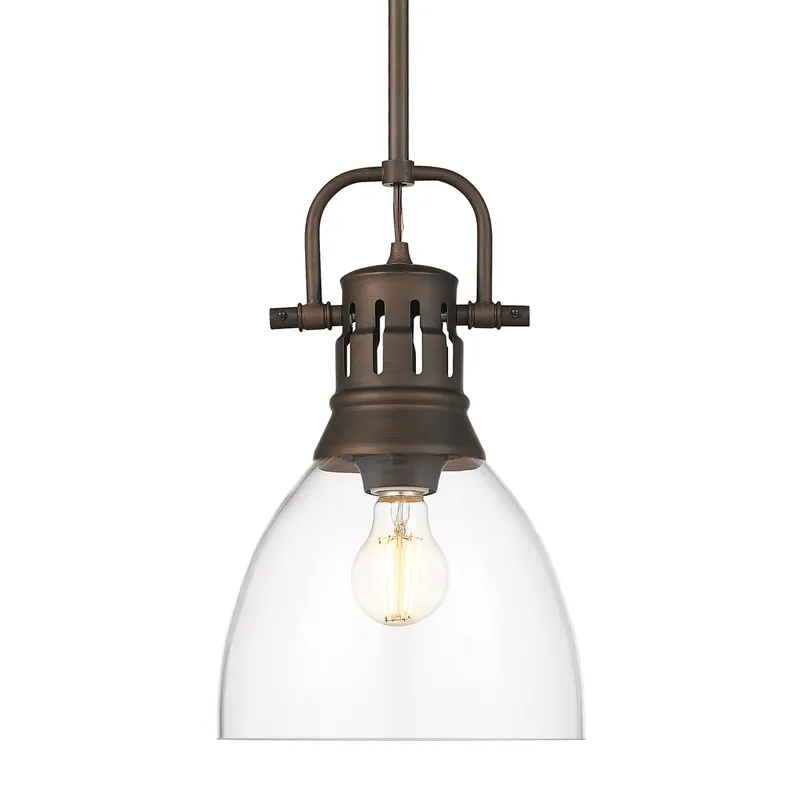 Yep by Golden Lighting Duncan 1-light 9in rod hung Pendant in Rubbed Bronze and Clear Glass — Golden Lighting LED Pendant Lights  