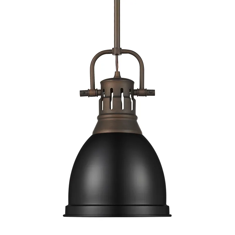 Yep by Golden Lighting Duncan 1-light 9in Rod Hung Pendant in Rubbed Bronze and Matte Black shade — Golden Lighting LED Pendant Lights  