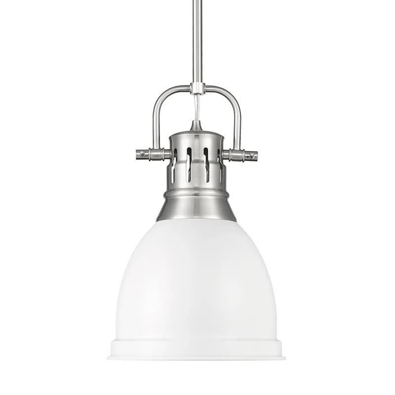 Yep by Golden Lighting Duncan 1-light 9in Rod Hung Pendant in Pewter and Matte White shade — Golden Lighting LED Pendant Lights  