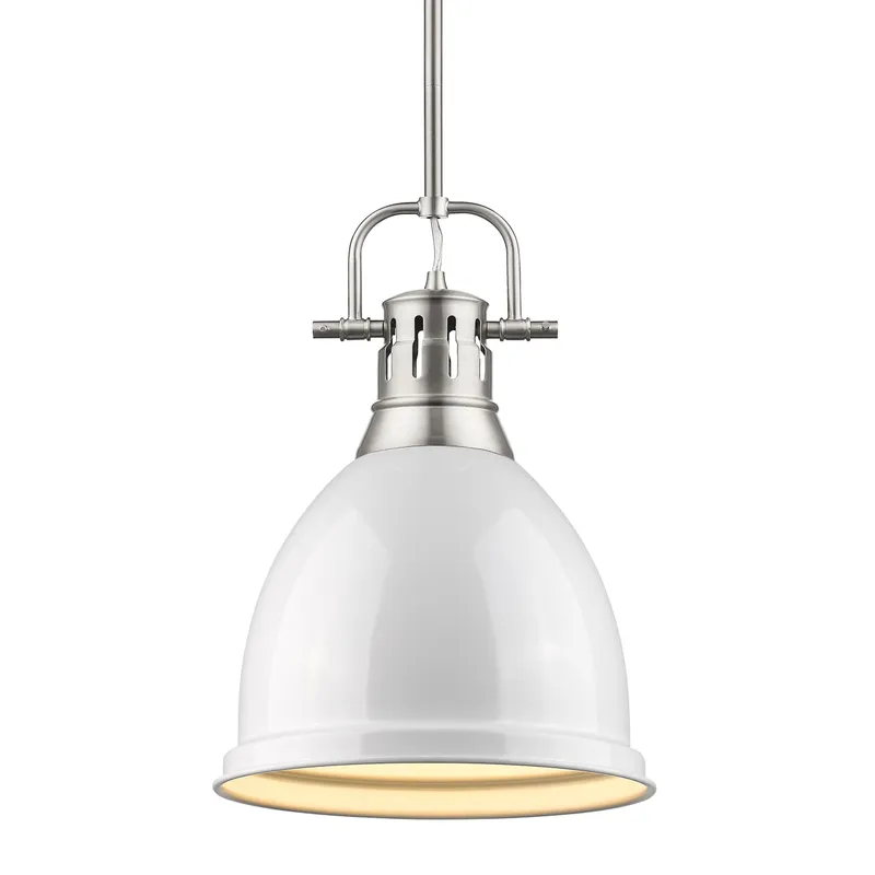 Yep by Golden Lighting Duncan 1-light 9in Rod Hung Pendant in Pewter and White shade — Golden Lighting LED Pendant Lights  