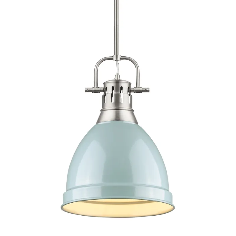 Yep by Golden Lighting Duncan 1-light 9in Rod Hung Pendant in Pewter and Seafoam shade — Golden Lighting LED Pendant Lights  