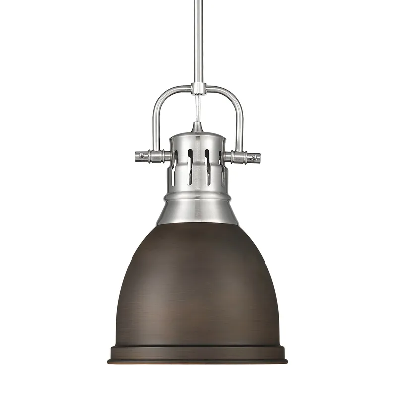 Yep by Golden Lighting Duncan 1-light 9in Rod Hung Pendant in Pewter and Rubbed Bronze shade — Golden Lighting LED Pendant Lights 100.0W 