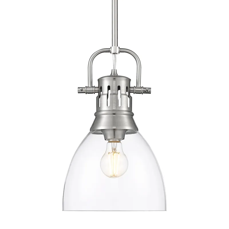 Yep by Golden Lighting Duncan 1-light 9in rod hung Pendant in Pewter and Clear Glass — Golden Lighting LED Pendant Lights  