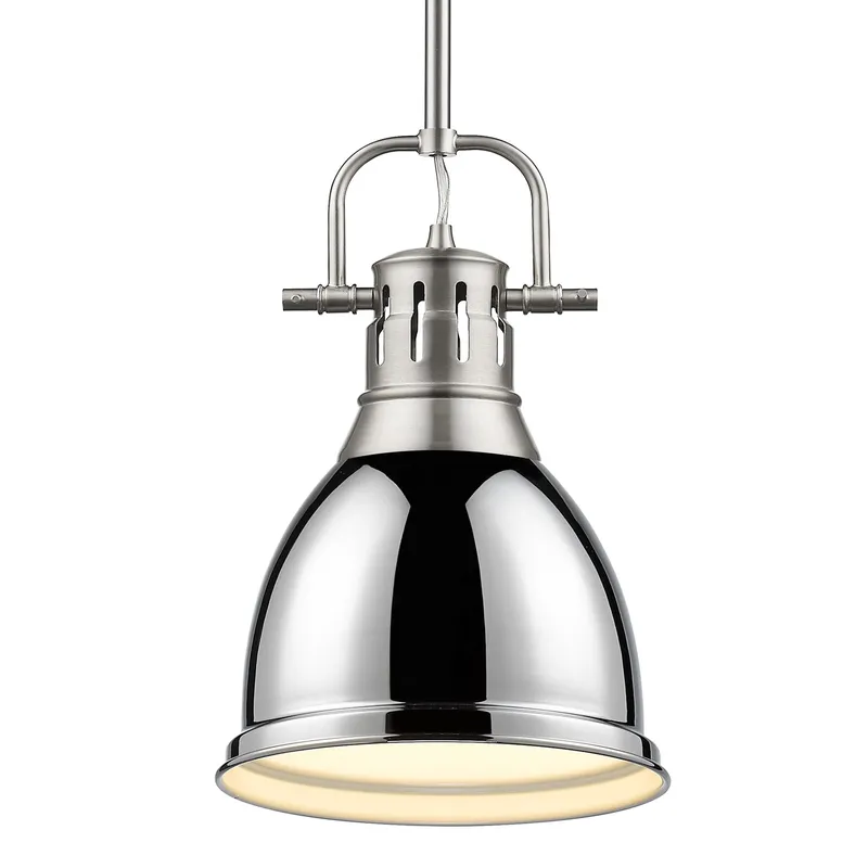 Yep by Golden Lighting Duncan 1-light 9in Rod Hung Pendant in Pewter and Chrome shade — Golden Lighting LED Pendant Lights 100.0W 