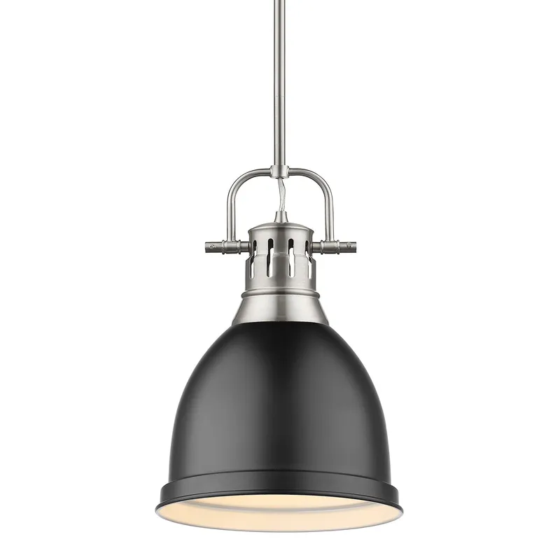 Yep by Golden Lighting Duncan 1-light 9in Rod Hung Pendant in Pewter and Matte Black shade — Golden Lighting LED Pendant Lights 100.0W 