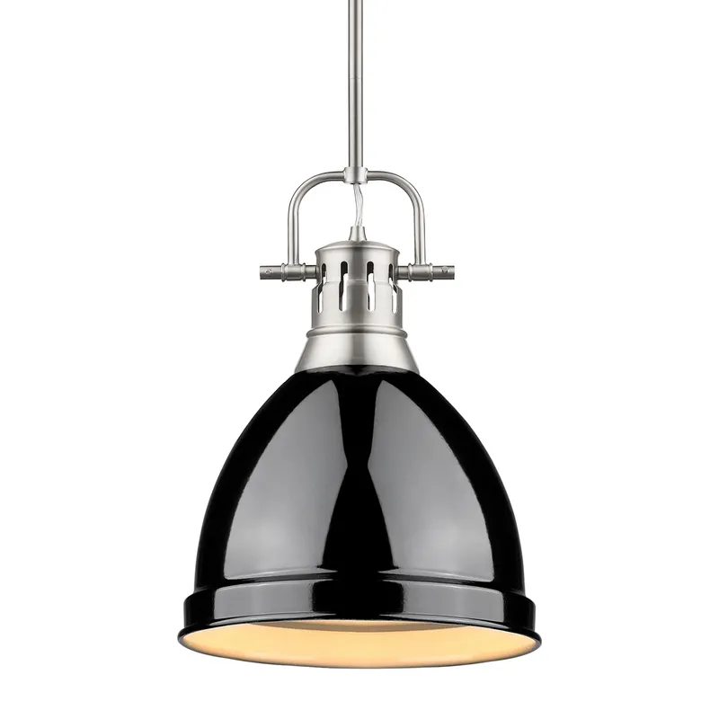 Yep by Golden Lighting Duncan 1-light 9in Rod Hung Pendant in Pewter and Black shade — Golden Lighting LED Pendant Lights 100.0W 