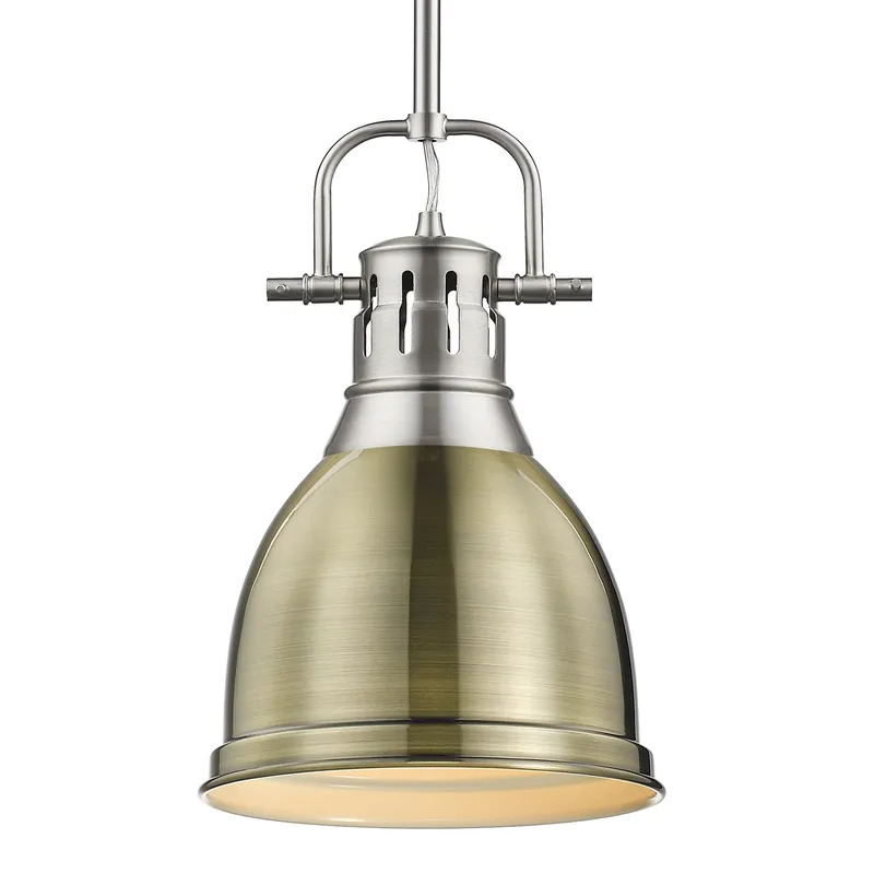 Yep by Golden Lighting Duncan 1-light 9in Rod Hung Pendant in Pewter and Aged Brass shade — Golden Lighting LED Pendant Lights  