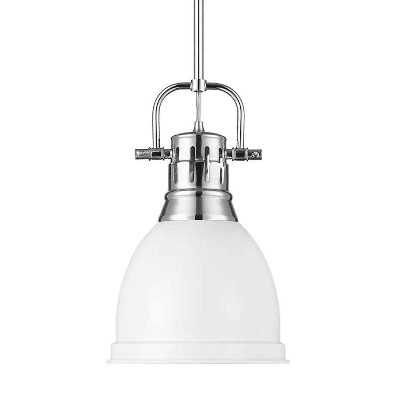 Yep by Golden Lighting Duncan 1-light 9in Rod Hung Pendant in Chrome and Matte White shade — Golden Lighting LED Pendant Lights  