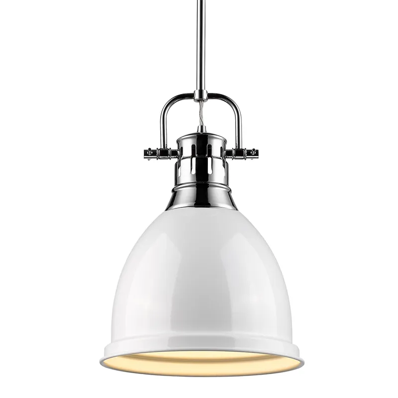 Yep by Golden Lighting Duncan 1-light 9in Rod Hung Pendant in Chrome and White shade — Golden Lighting LED Pendant Lights  