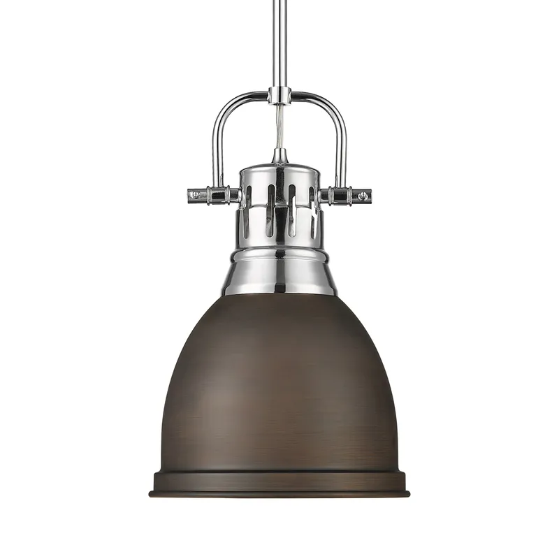 Yep by Golden Lighting Duncan 1-light 9in Rod Hung Pendant in Chrome and Rubbed Bronze shade — Golden Lighting LED Pendant Lights 100.0W 