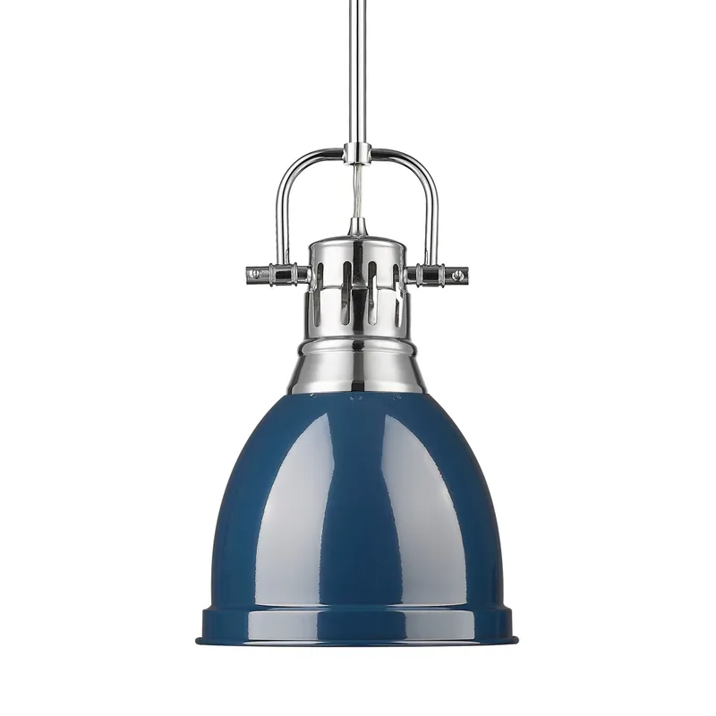Yep by Golden Lighting Duncan 1-light 9in Rod Hung Pendant in Chrome and Navy Blue shade — Golden Lighting LED Pendant Lights 100.0W 