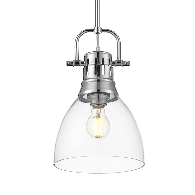 Yep by Golden Lighting Duncan 1-light 9in rod hung Pendant in Chrome and Clear Glass — Golden Lighting LED Pendant Lights 100.0W 