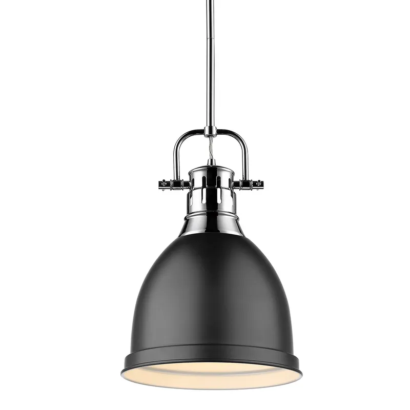 Yep by Golden Lighting Duncan 1-light 9in Rod Hung Pendant in Chrome and Matte Black shade — Golden Lighting LED Pendant Lights  