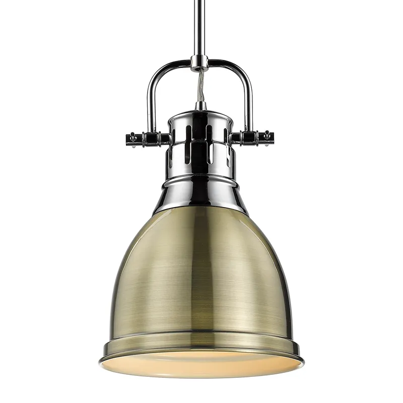 Yep by Golden Lighting Duncan 1-light 9in Rod Hung Pendant in Chrome and Aged Brass shade — Golden Lighting LED Pendant Lights  