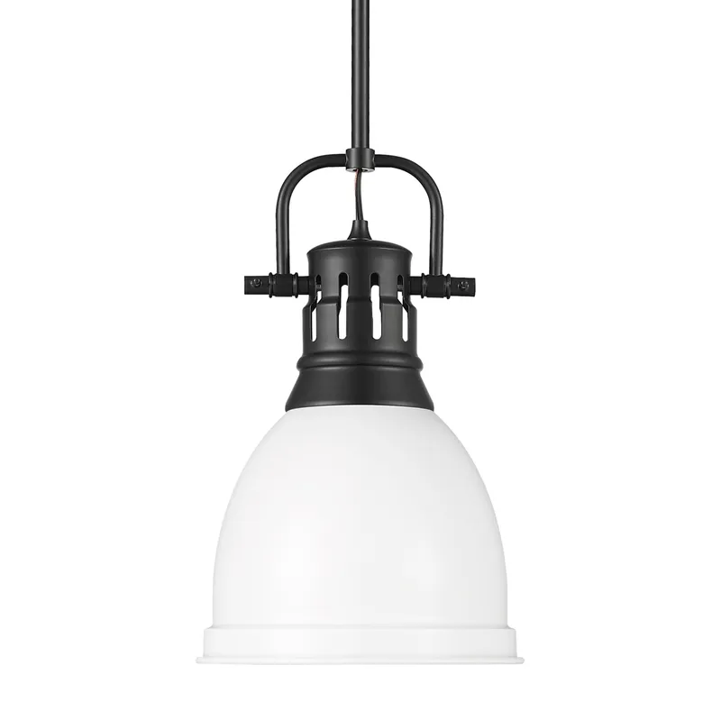 Yep by Golden Lighting Duncan 1-light 9in Rod Hung Pendant in Matte Black and Matte White shade — Golden Lighting LED Pendant Lights 100.0W 