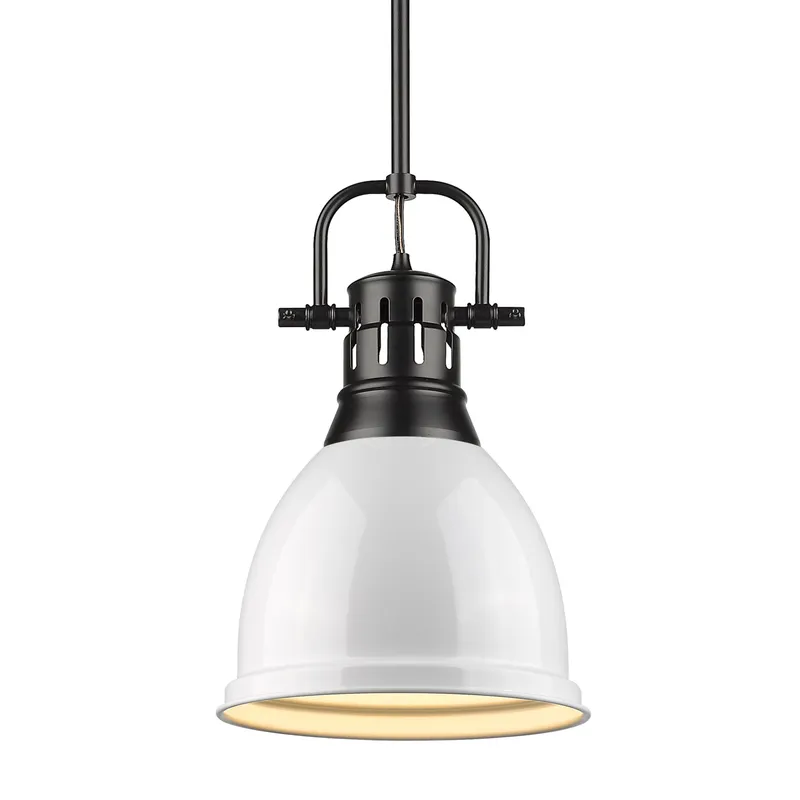 Yep by Golden Lighting Duncan 1-light 9in Rod Hung Pendant in Matte Black and White shade — Golden Lighting LED Pendant Lights 100.0W 