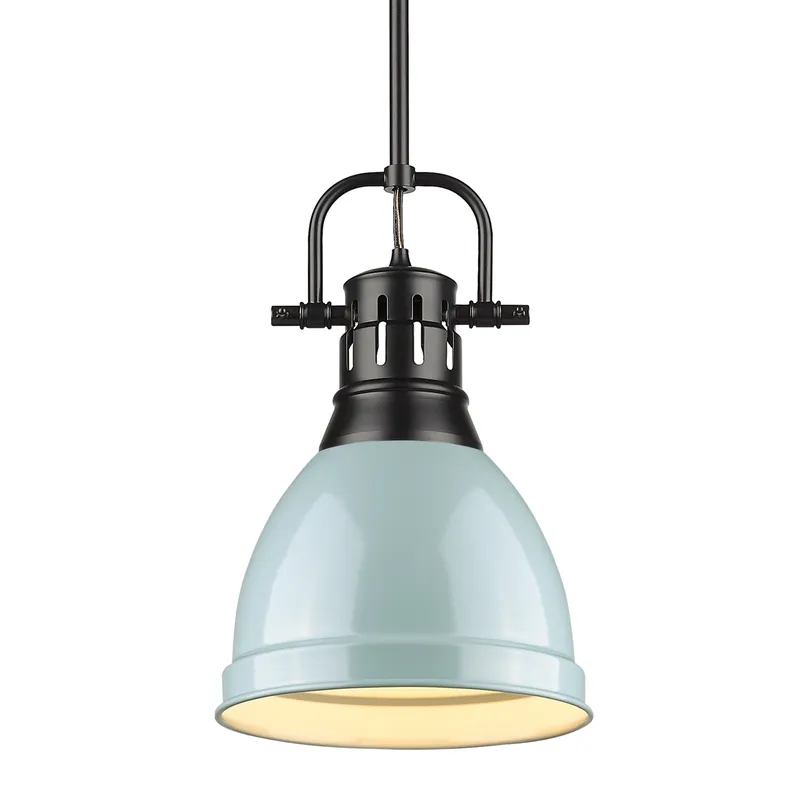 Yep by Golden Lighting Duncan 1-light 9in Rod Hung Pendant in Matte Black and Seafoam shade — Golden Lighting LED Pendant Lights 100.0W 