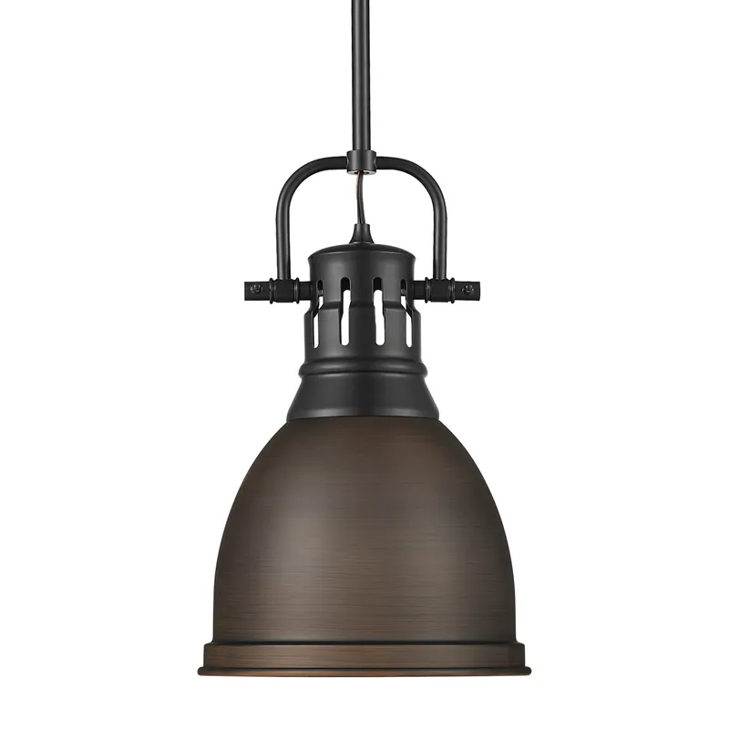 Yep by Golden Lighting Duncan 1-light 9in Rod Hung Pendant in Matte Black and Rubbed Bronze shade — Golden Lighting LED Pendant Lights  