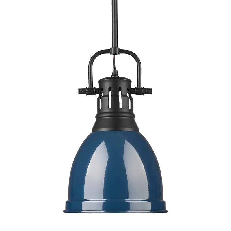 Yep by Golden Lighting Duncan 1-light 9in Rod Hung Pendant in Matte Black and Navy Blue shade — Golden Lighting LED Pendant Lights  