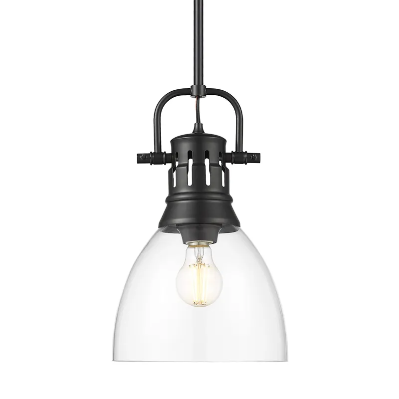 Yep by Golden Lighting Duncan 1-light 9in rod hung Pendant in Matte Black and Clear Glass — Golden Lighting LED Pendant Lights 100.0W 