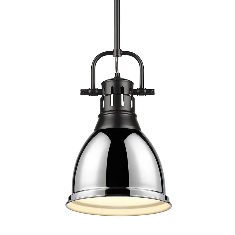 Yep by Golden Lighting Duncan 1-light 9in Rod Hung Pendant in Matte Black and Chrome shade — Golden Lighting LED Pendant Lights 100.0W 