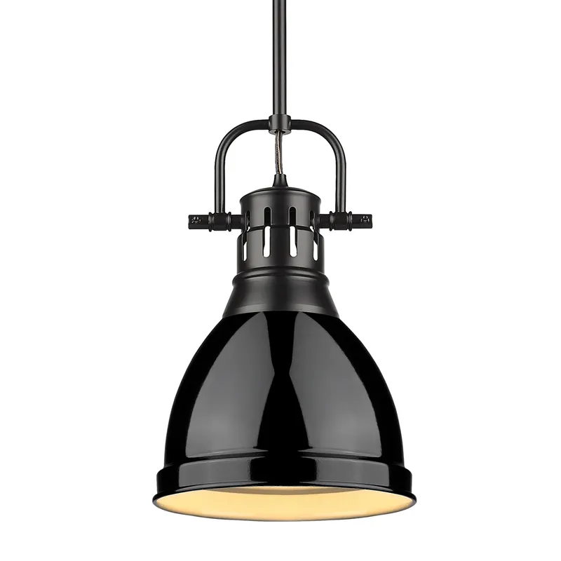 Yep by Golden Lighting Duncan 1-light 9in Rod Hung Pendant in Matte Black and Black shade — Golden Lighting LED Pendant Lights 100.0W 