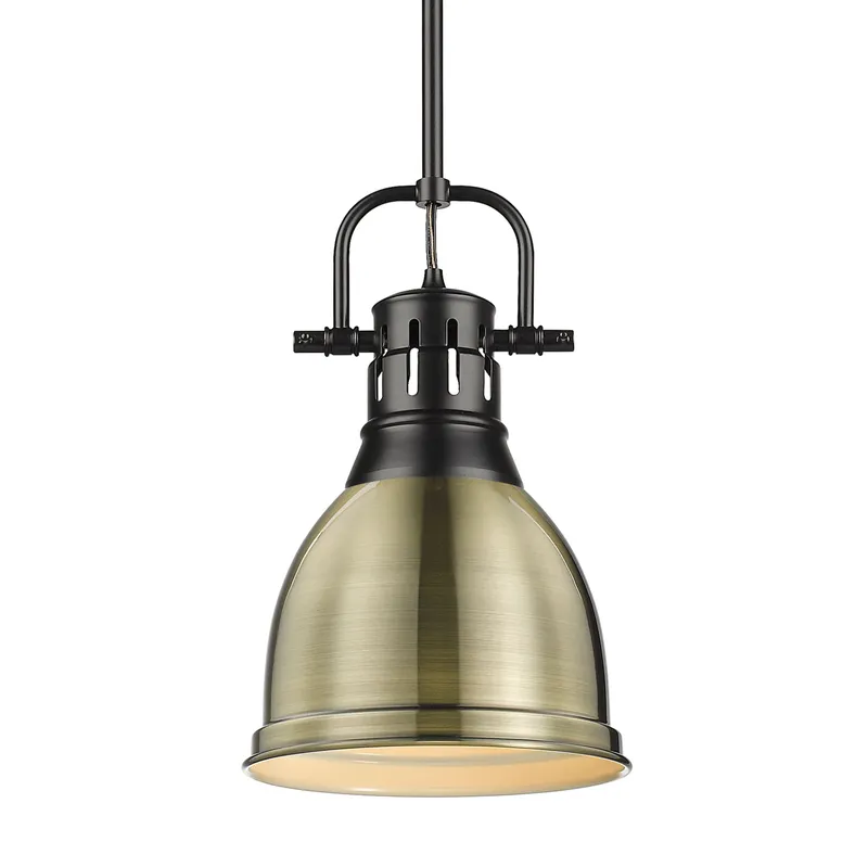 Yep by Golden Lighting Duncan 1-light 9in Rod Hung Pendant in Matte Black and Aged Brass shade — Golden Lighting LED Pendant Lights 100.0W 