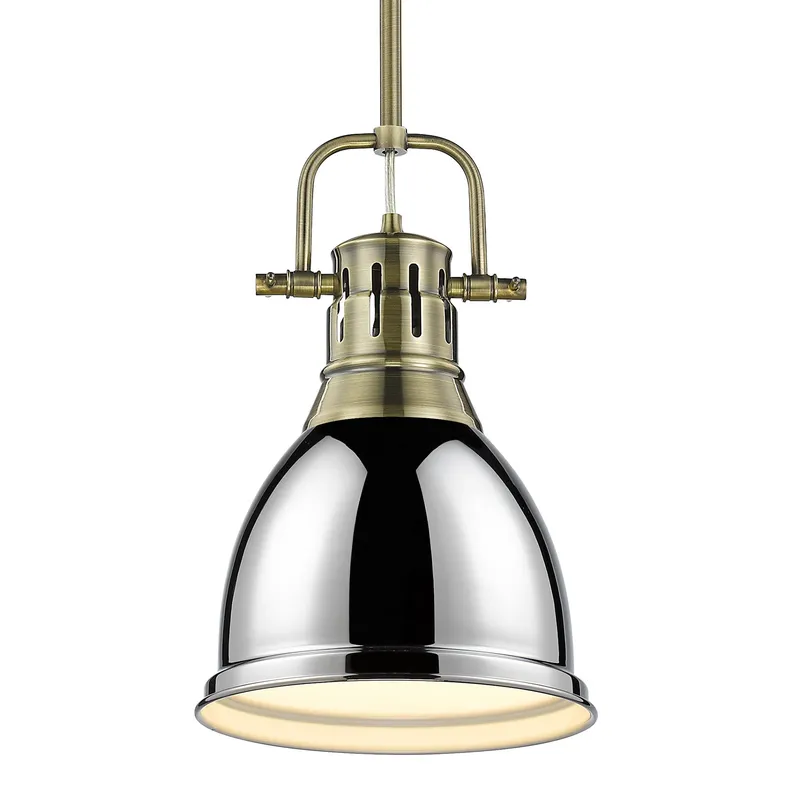 Yep by Golden Lighting Duncan 1-light 9in Rod Hung Pendant in Aged Brass and Chrome shade — Golden Lighting LED Pendant Lights 100.0W 