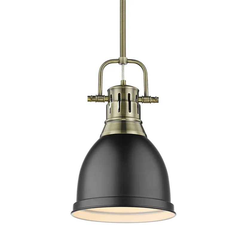 Yep by Golden Lighting Duncan 1-light 9in Rod Hung Pendant in Aged Brass and Matte Black shade — Golden Lighting LED Pendant Lights  