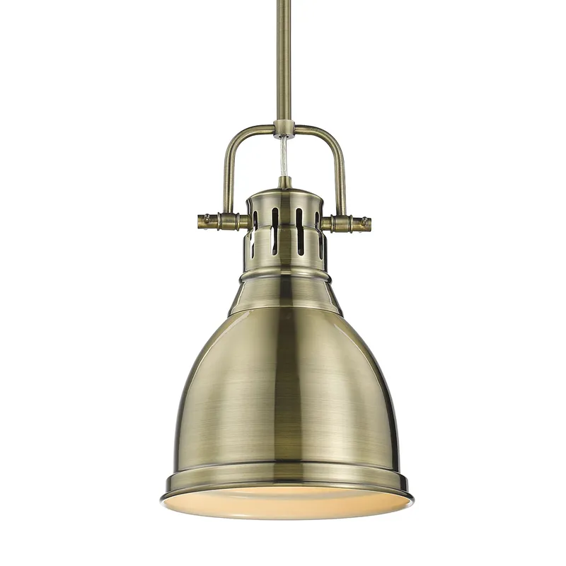 Yep by Golden Lighting Duncan 1-light 9in Rod Hung Pendant in Aged Brass — Golden Lighting LED Pendant Lights  