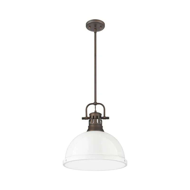 Yep by Golden Lighting Duncan 1-light 14in Rod Hung Pendant in Rubbed Bronze and White shade — Golden Lighting LED Pendant Lights 100.0W 