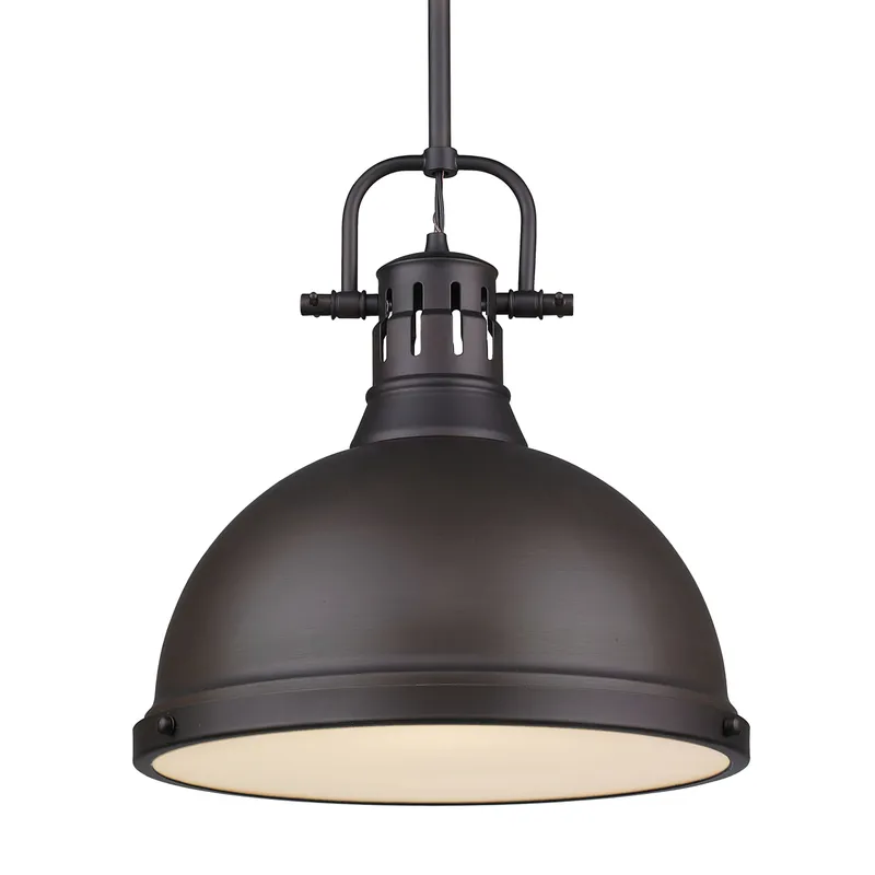 Duncan 1-light 14in Rod Hung Pendant in Rubbed Bronze — Golden Lighting LED Pendant Lights  